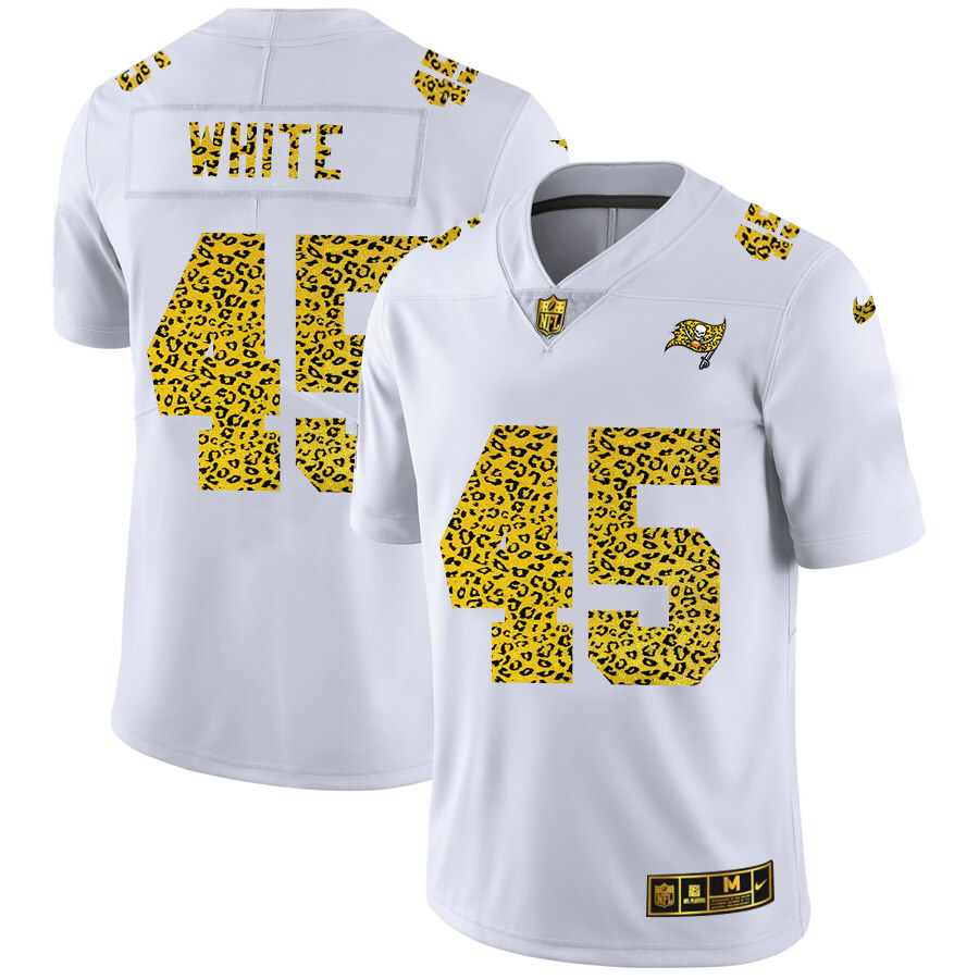 Tampa Bay Buccaneers #45 Devin White Men Nike Flocked Leopard Print Vapor Limited NFL Jersey White